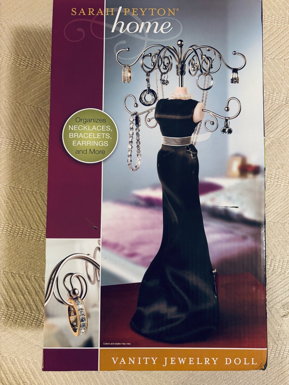 SARAH PEYTON Home Black Vanity Jewelry Doll - Elegant Dress Jewelry Organizer